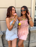 Women's asymmetric ruffle-tier mini summer dress