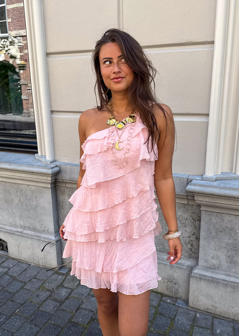 Women's asymmetric ruffle-tier mini summer dress