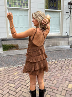 Women's asymmetric ruffle-tier mini summer dress