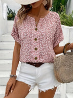 Women's Floral Print Blouse | Button Front Short Sleeve-1