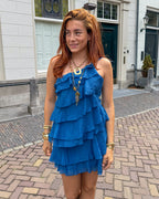 Women's asymmetric ruffle-tier mini summer dress