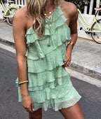 Women's asymmetric ruffle-tier mini summer dress