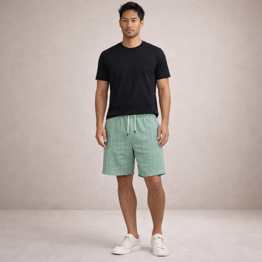Men's drawstring pinstripe summer shorts