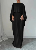 Women's Pleated Maxi Dress | Cape Overlay Evening Gown-5