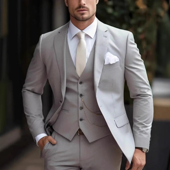 Men's Classic Wool Blend 3-Piece Suit | Elegant Formal Wedding Attire 3