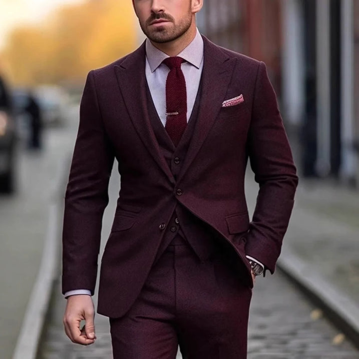 Men's Classic Wool Blend 3-Piece Suit | Elegant Formal Wedding Attire 4