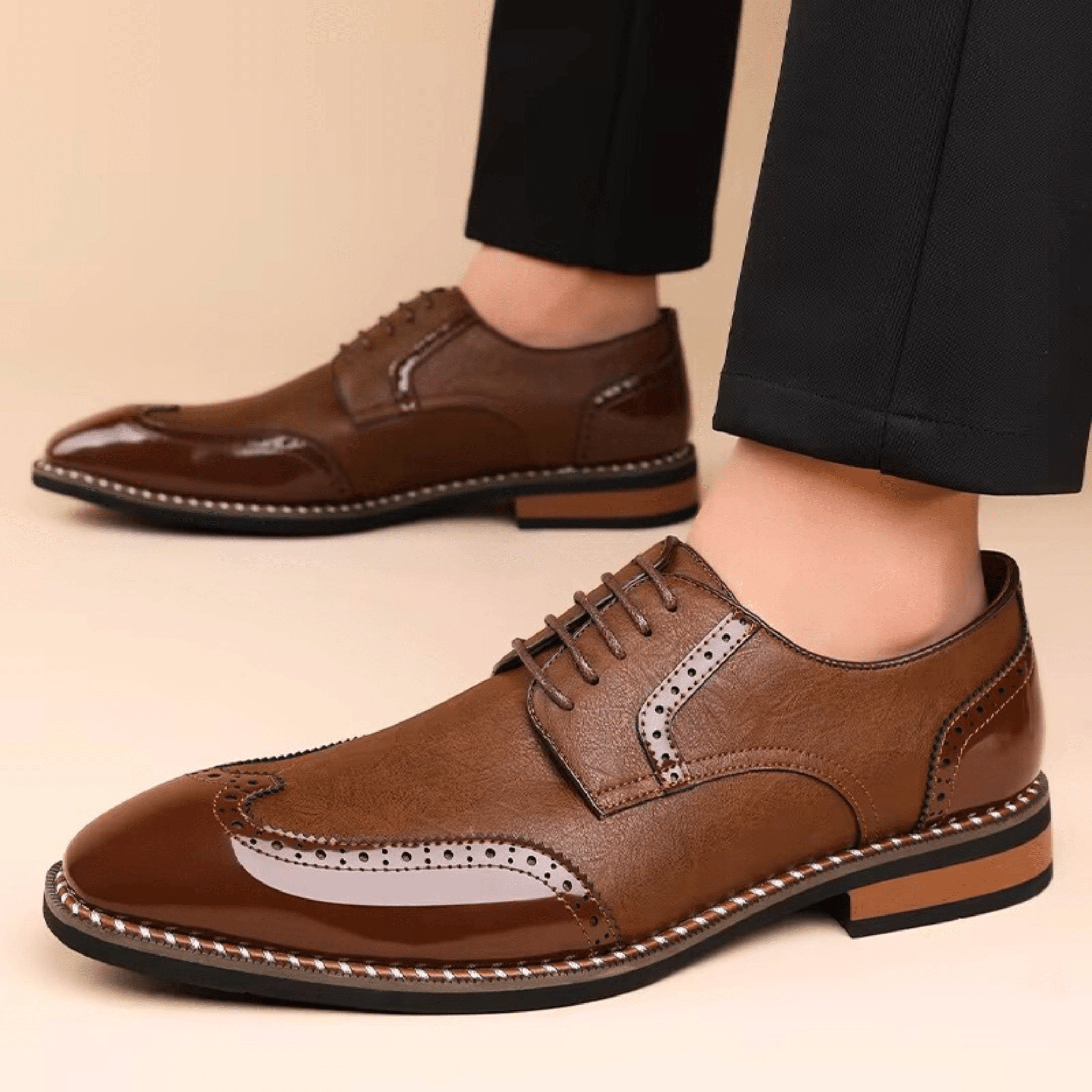 Mens Oxford Brogue Shoes | Wingtip Two-Tone-14