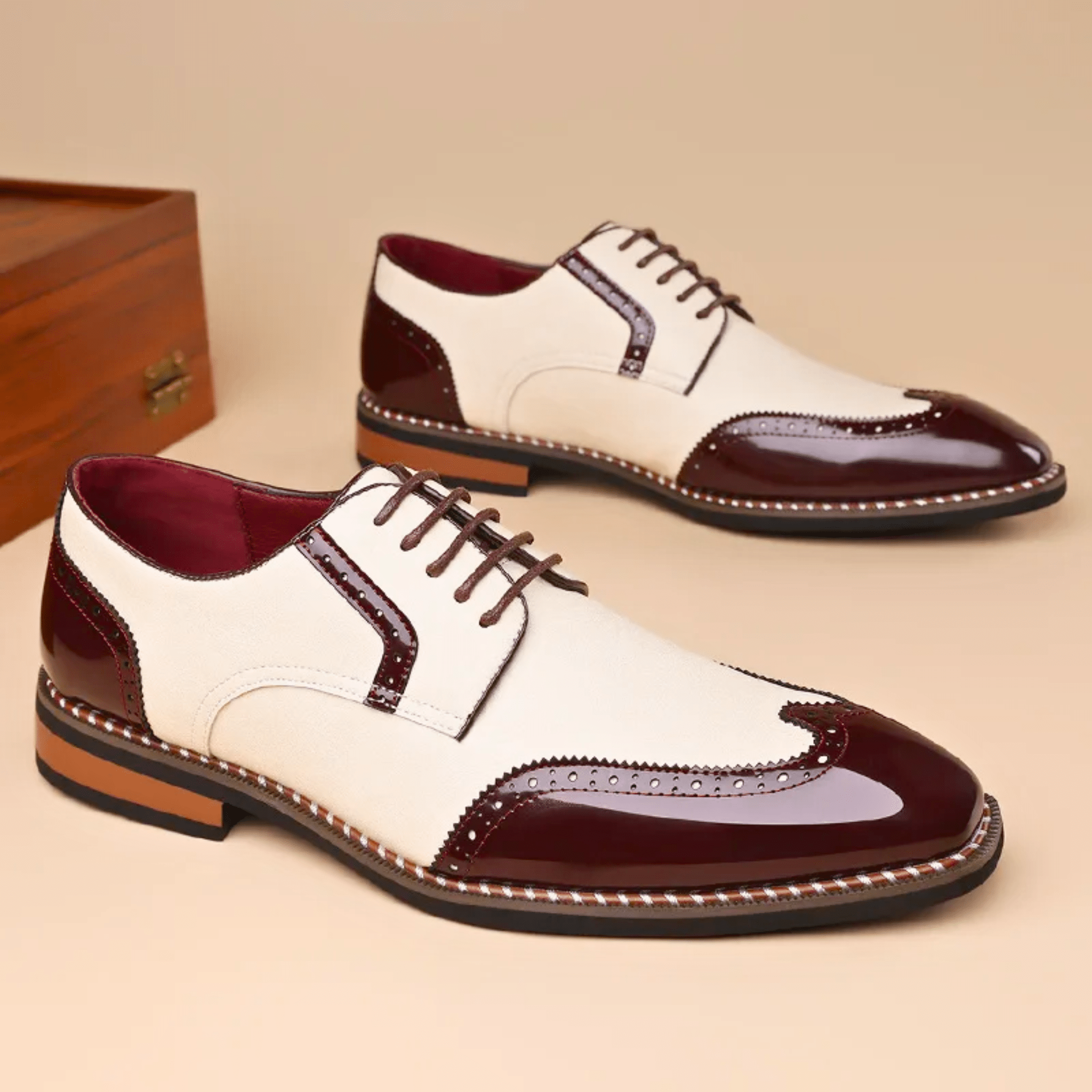Mens Oxford Brogue Shoes | Wingtip Two-Tone-2