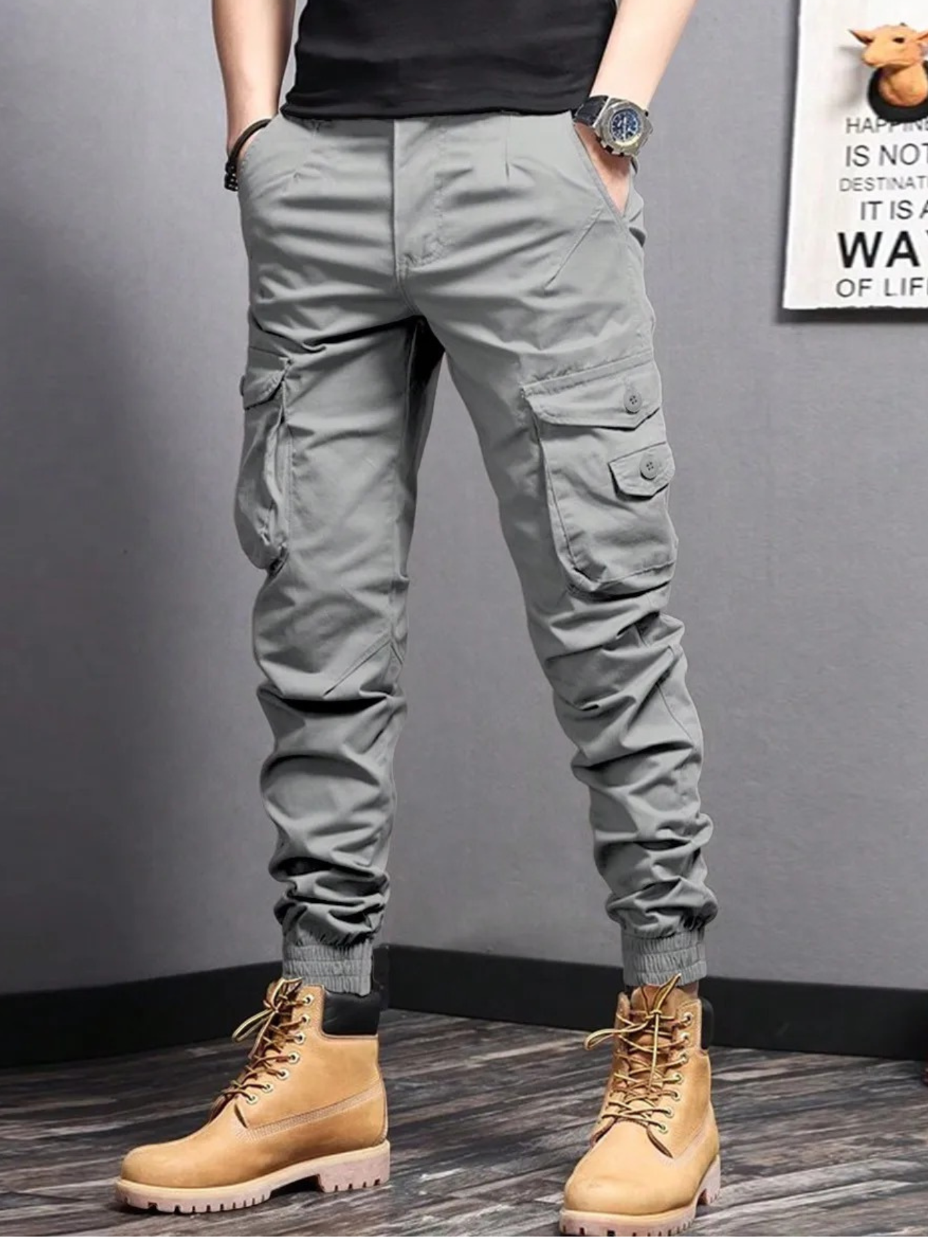 Mens Cargo Pants | Tapered Fit Wide Leg-25