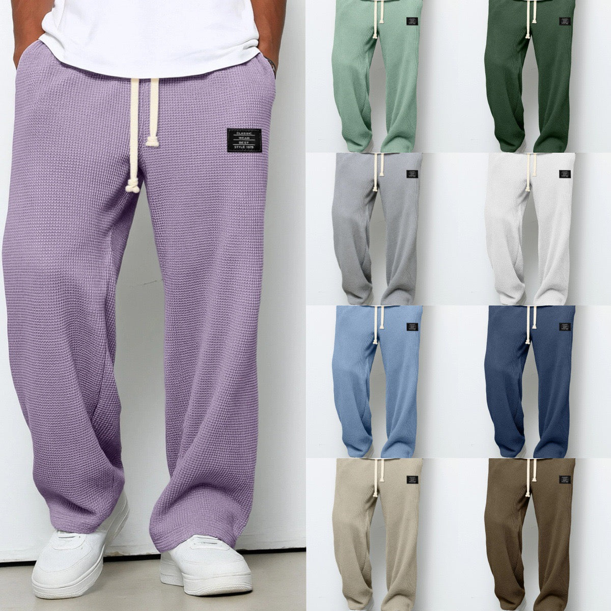 Mens Casual Wide Leg Pants | Drawstring-12