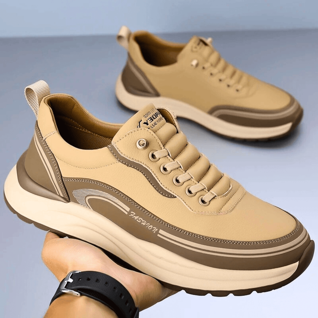 Mens Casual Sneaker | Black Beige Platform-10