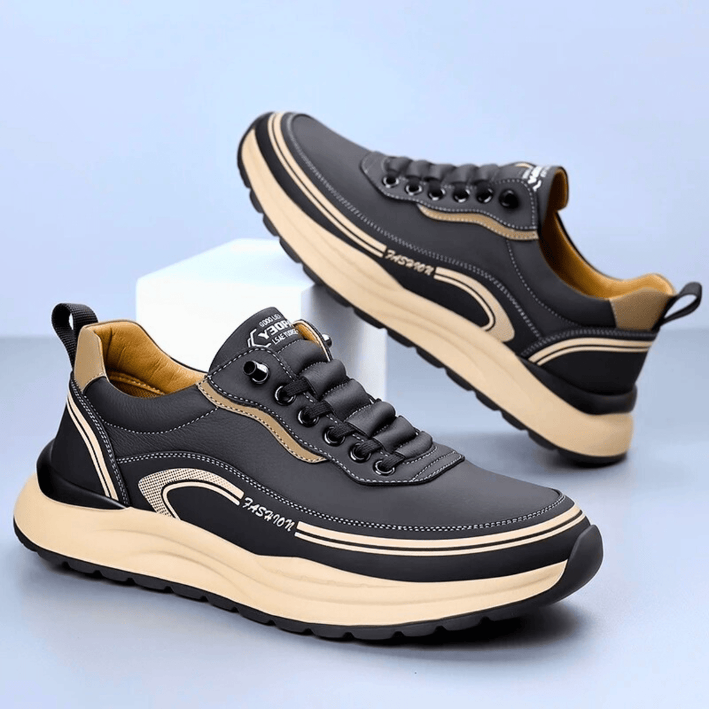 Mens Casual Sneaker | Black Beige Platform-2