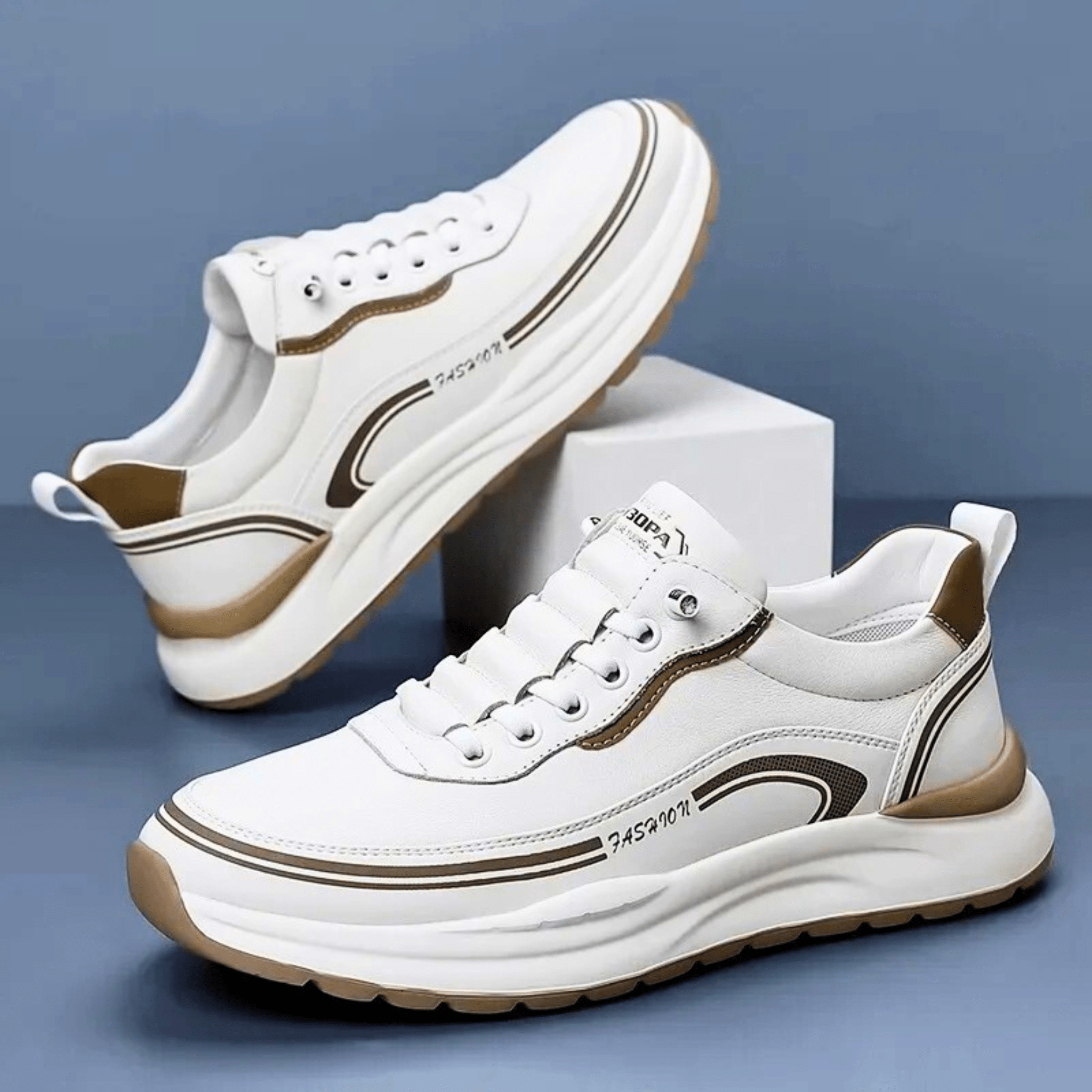 Mens Casual Sneaker | Black Beige Platform-5