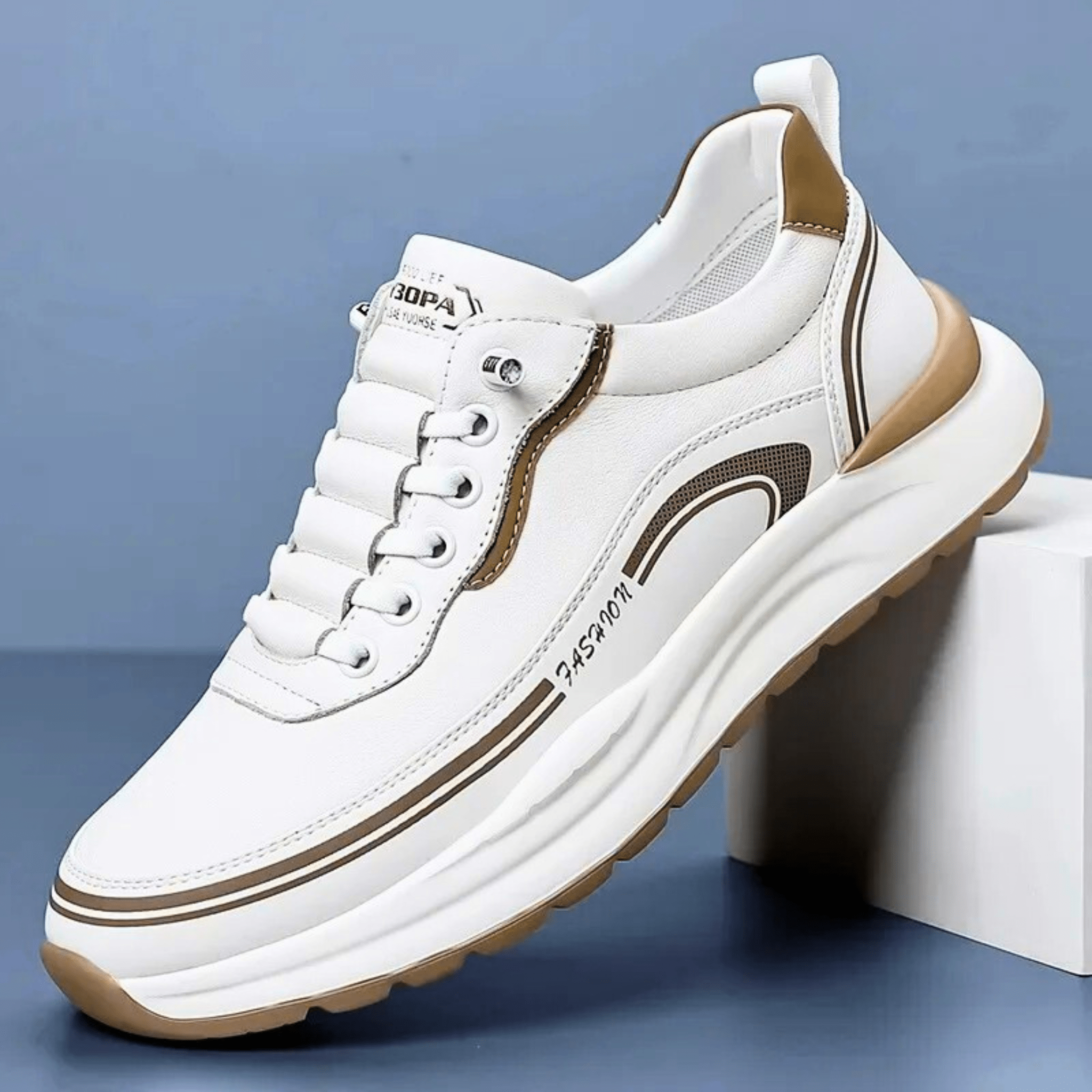 Mens Casual Sneaker | Black Beige Platform-4