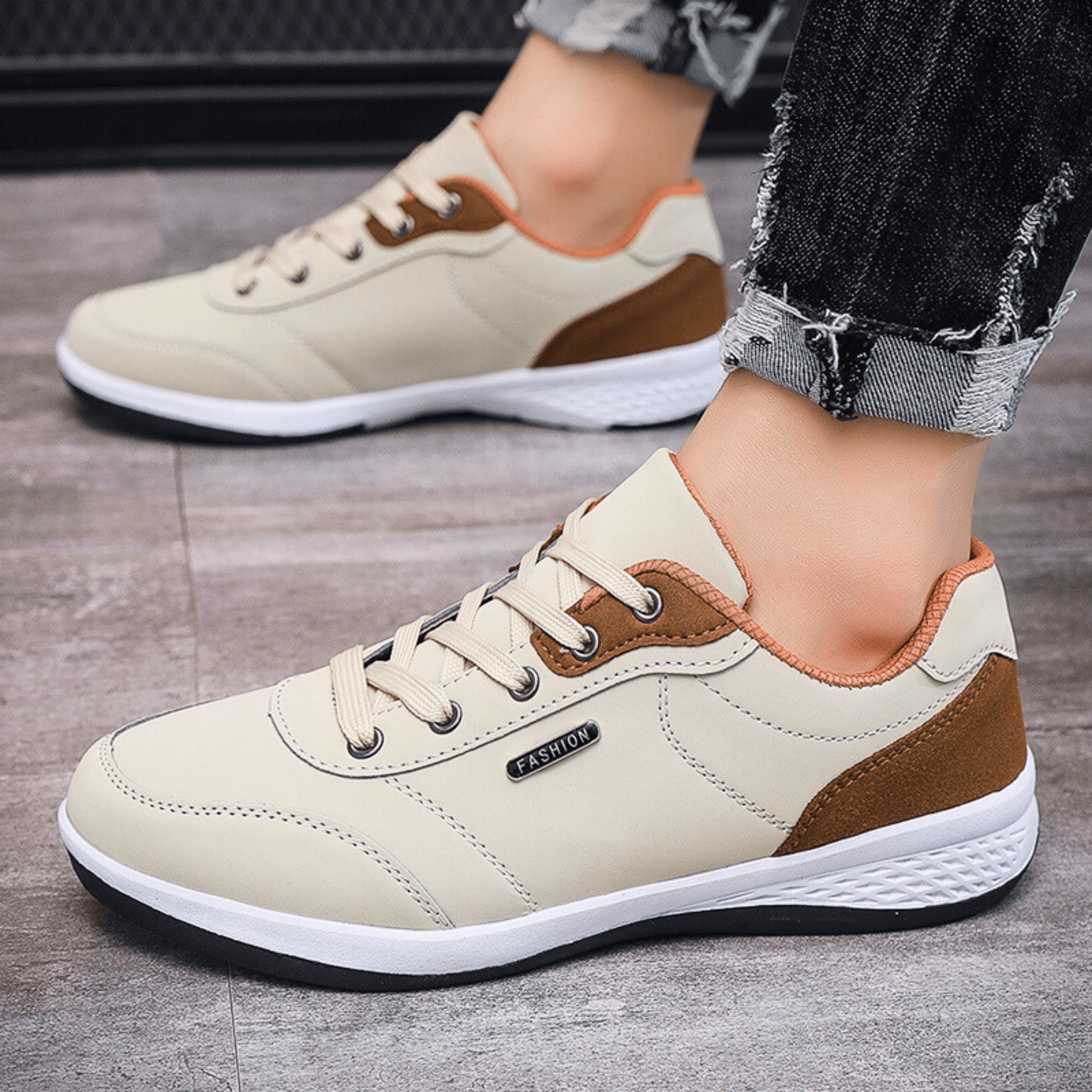 Women's Casual Sneaker | Lace-Up White Brown-5