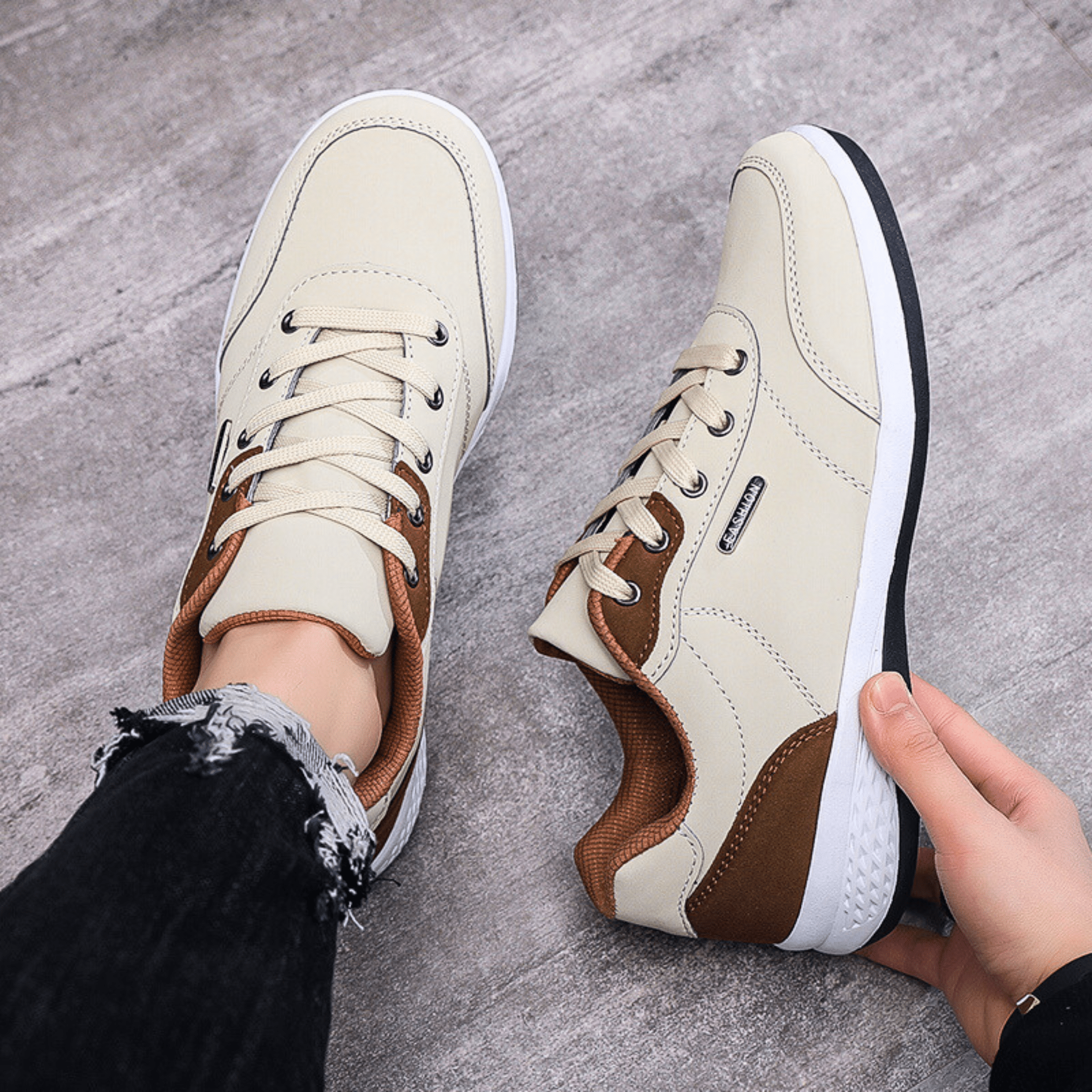 Women's Casual Sneaker | Lace-Up White Brown-6