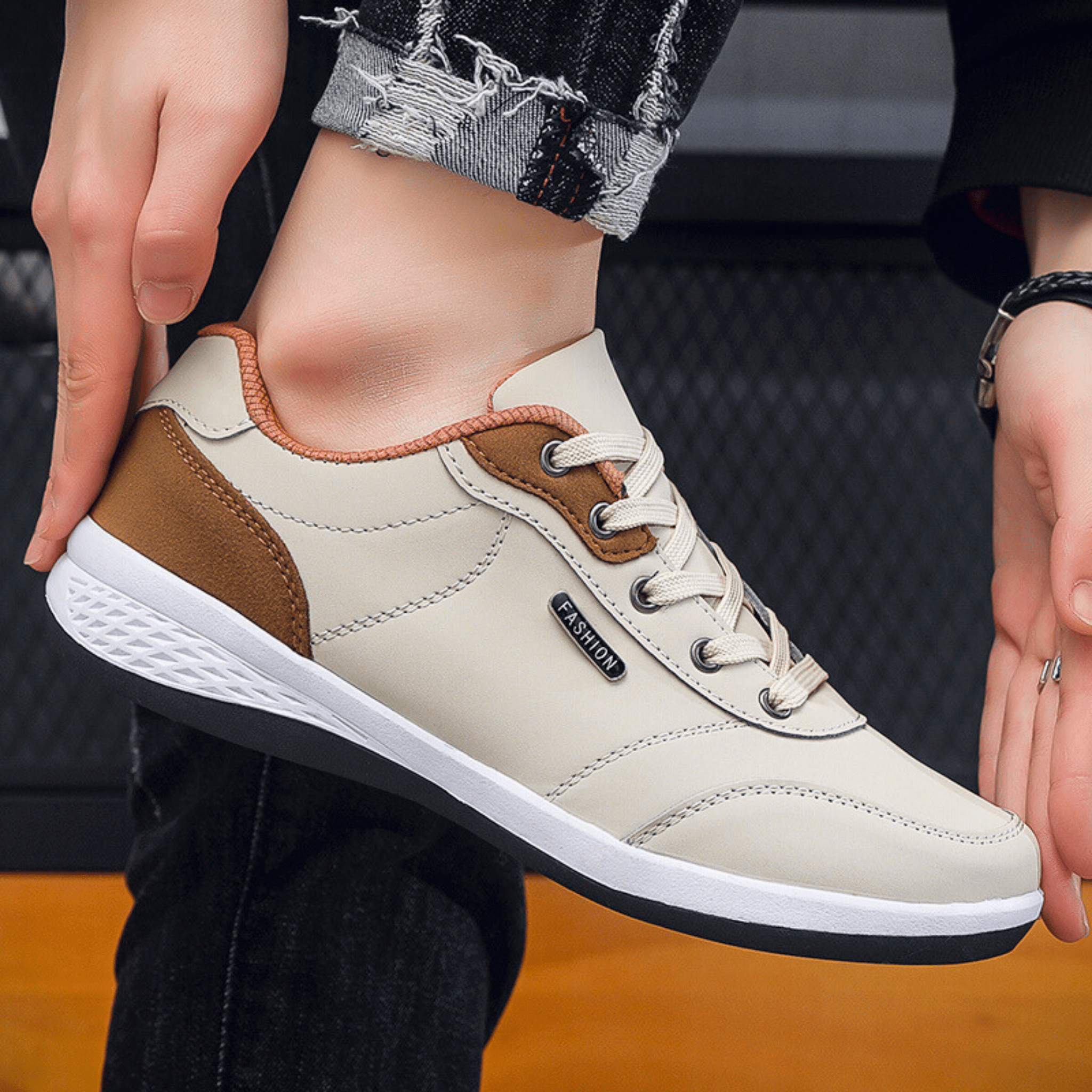 Women's Casual Sneaker | Lace-Up White Brown-7
