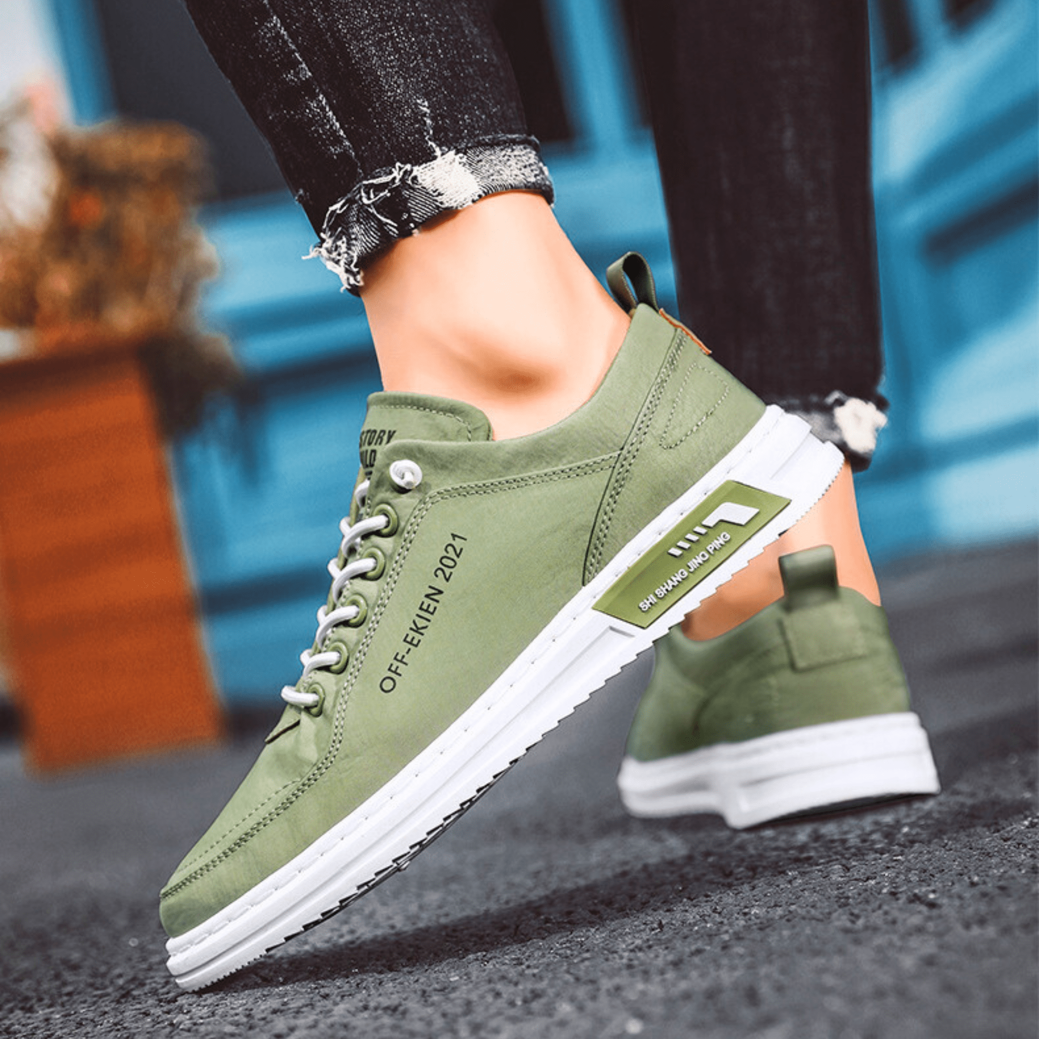 Mens Casual Sneaker | Lace-Up Green-12