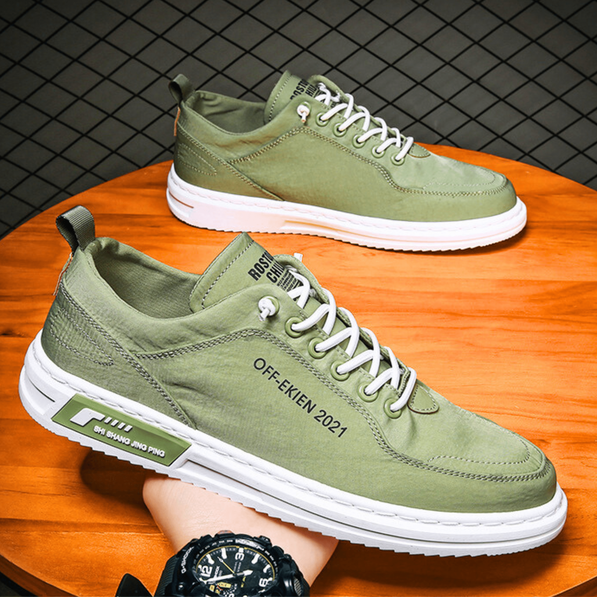 Mens Casual Sneaker | Lace-Up Green-3