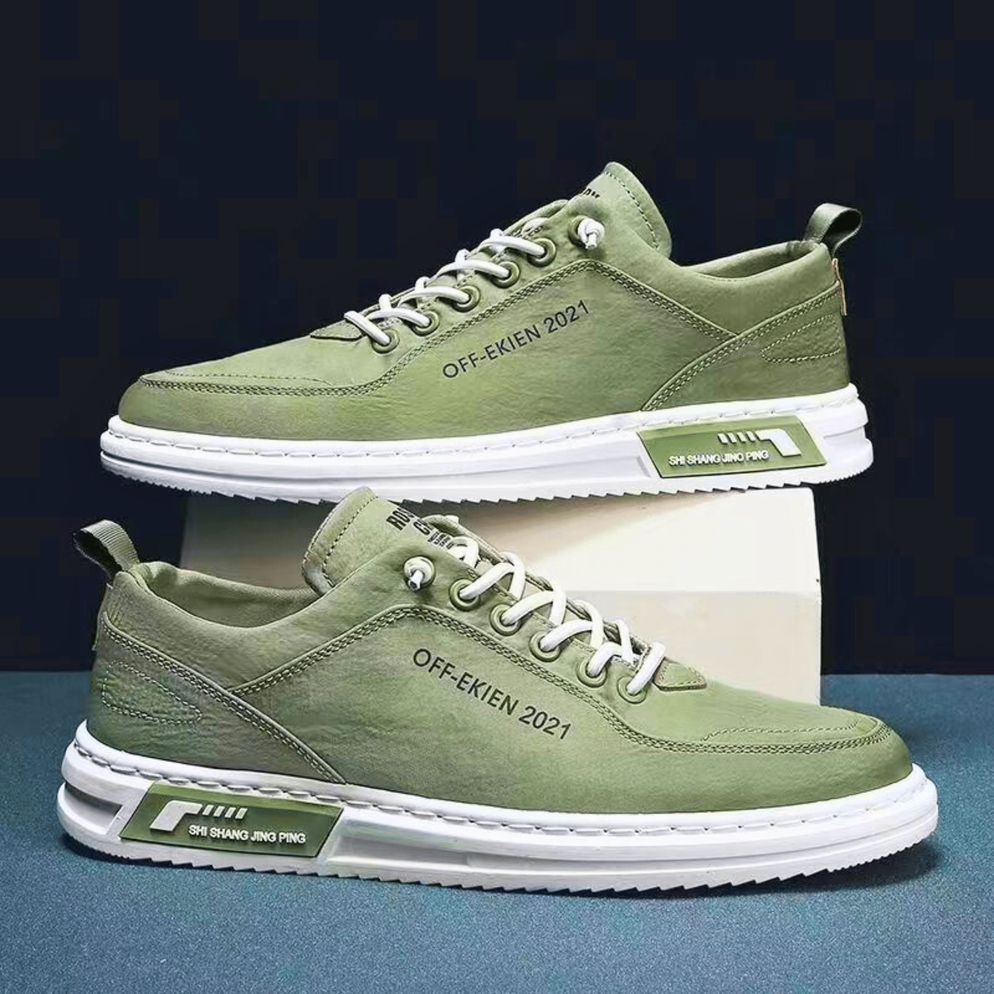 Mens Casual Sneaker | Lace-Up Green-1