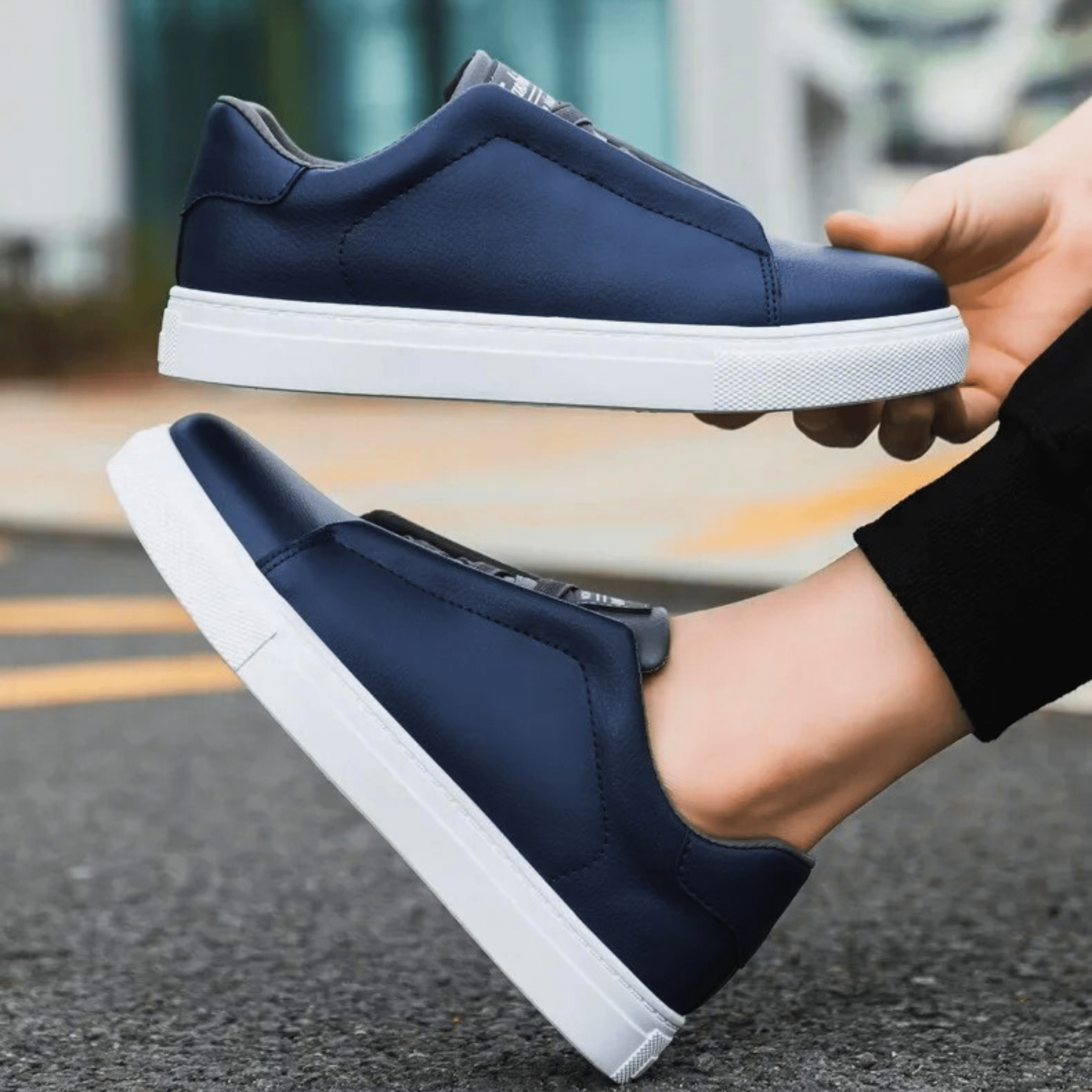 Mens Casual Sneaker | Navy White Low Top-7