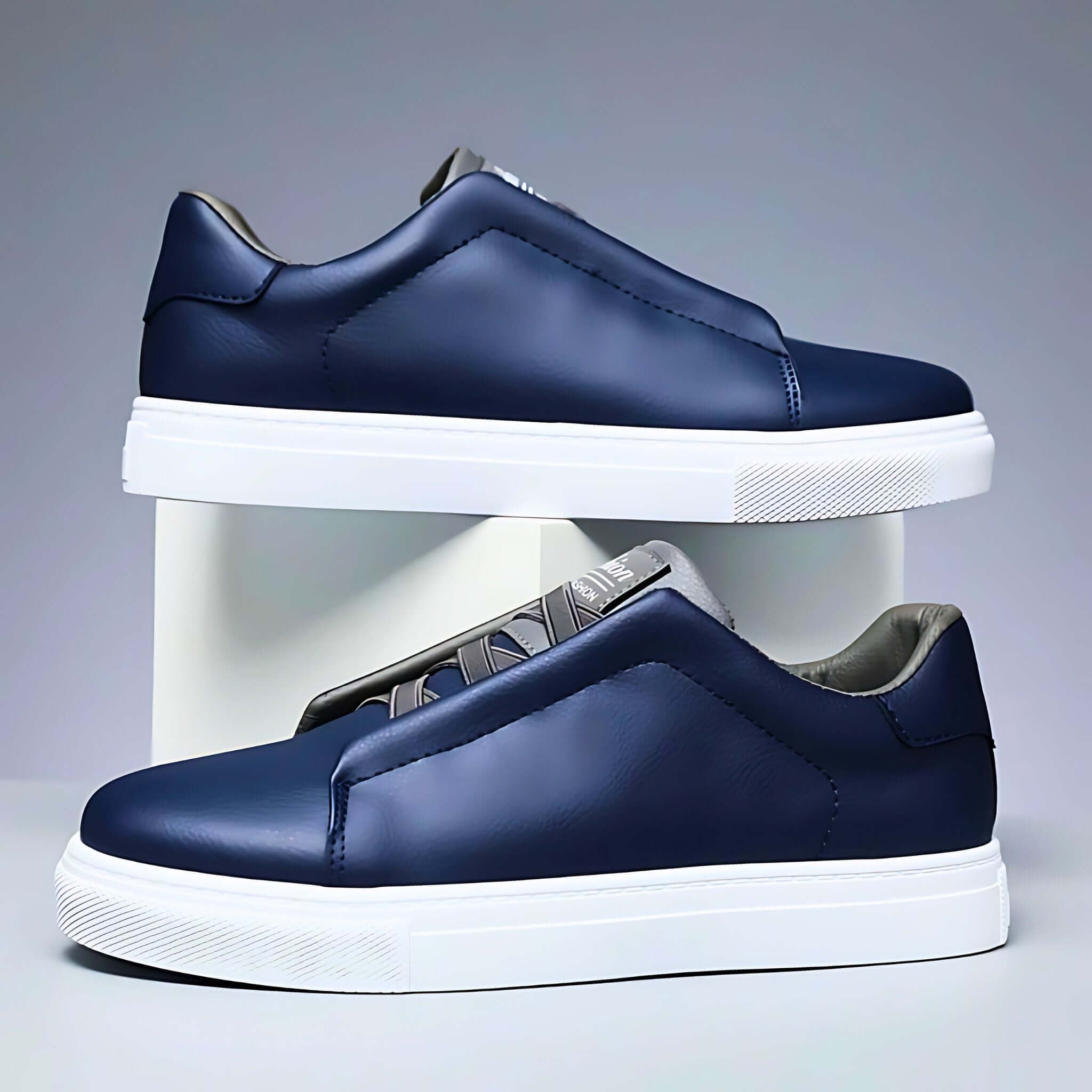 Mens Casual Sneaker | Navy White Low Top-4