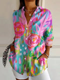 Women's Floral Print Blouse | Button-Down Rolled Sleeve-1