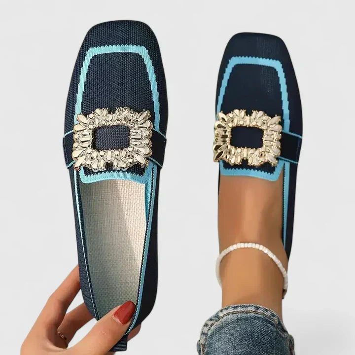 Women's Crystal Buckle Loafers | Slip-On Flats-1