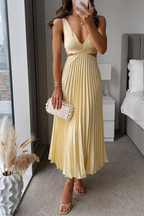 Women's Elegant Pleated Midi Dress | Graceful Flowy Cocktail Dress for All Occasions 0