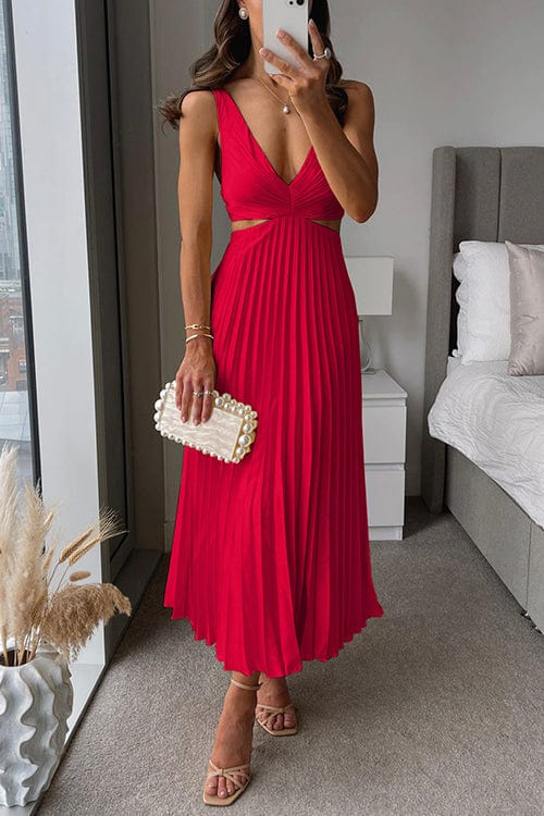 Women's Elegant Pleated Midi Dress | Graceful Flowy Cocktail Dress for All Occasions 1