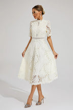 Women's Lace Midi Dress | Elegant White Cocktail Dress for Formal Occasions
