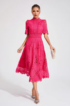 Women's Lace Midi Dress | Elegant White Cocktail Dress for Formal Occasions