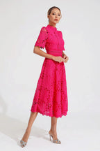Women's Lace Midi Dress | Elegant White Cocktail Dress for Formal Occasions