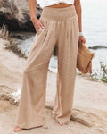 Women's Lightweight Fabric Wide Leg Pants | Elegant Summer Beach Trousers 0