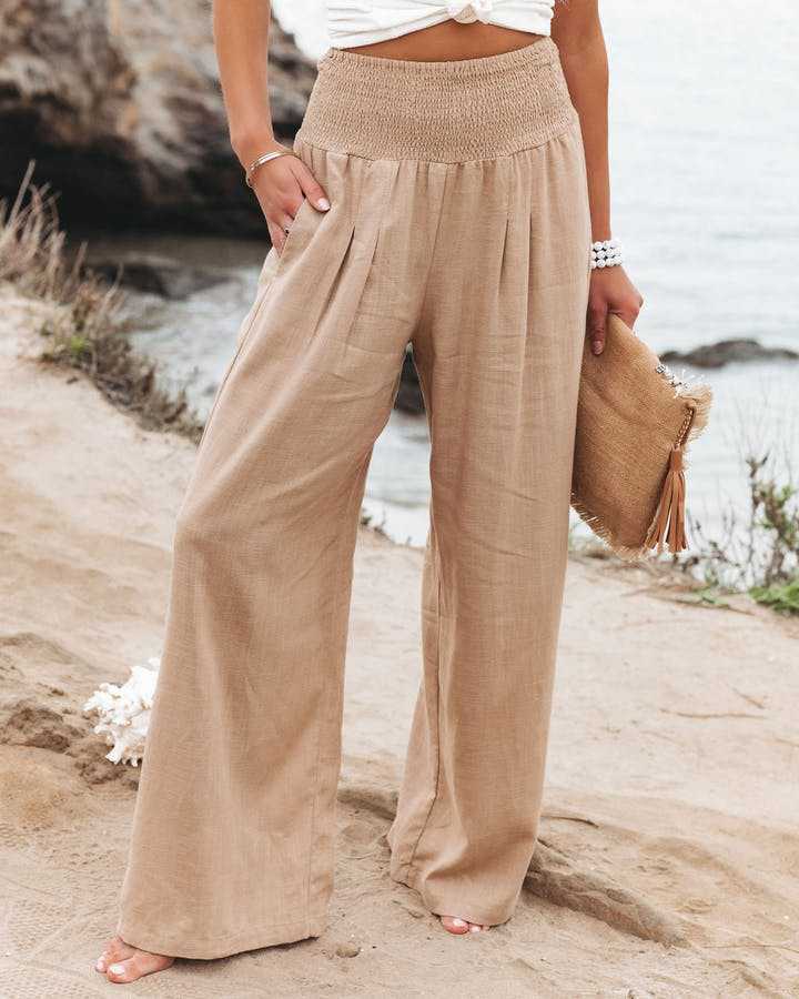 Women's Lightweight Fabric Wide Leg Pants | Elegant Summer Beach Trousers 0