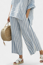 Women's Striped Linen Two Piece Set | Relaxed Summer Loungewear with Wide-Leg Pants 3