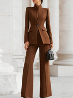 Women's Tailored Blazer Suit Set | Elegant Stand Collar & Wide Leg Pants 4