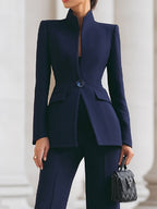 Women's Tailored Blazer Suit Set | Elegant Stand Collar & Wide Leg Pants 5