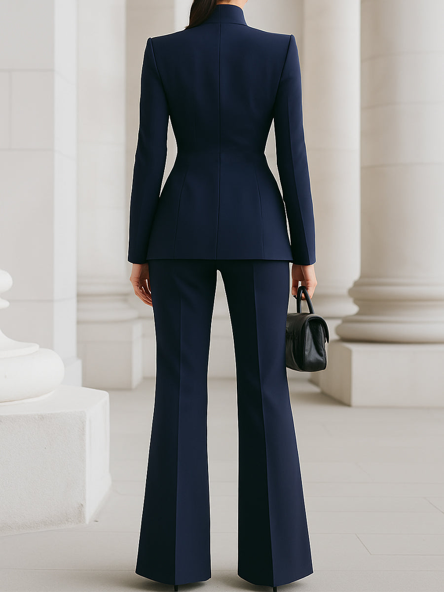 Women's Tailored Blazer Suit Set | Elegant Stand Collar & Wide Leg Pants 7