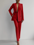 Women's Tailored Red Suit Set | Elegant Double-Breasted Blazer & Slim Pants for Formal Occasions 0