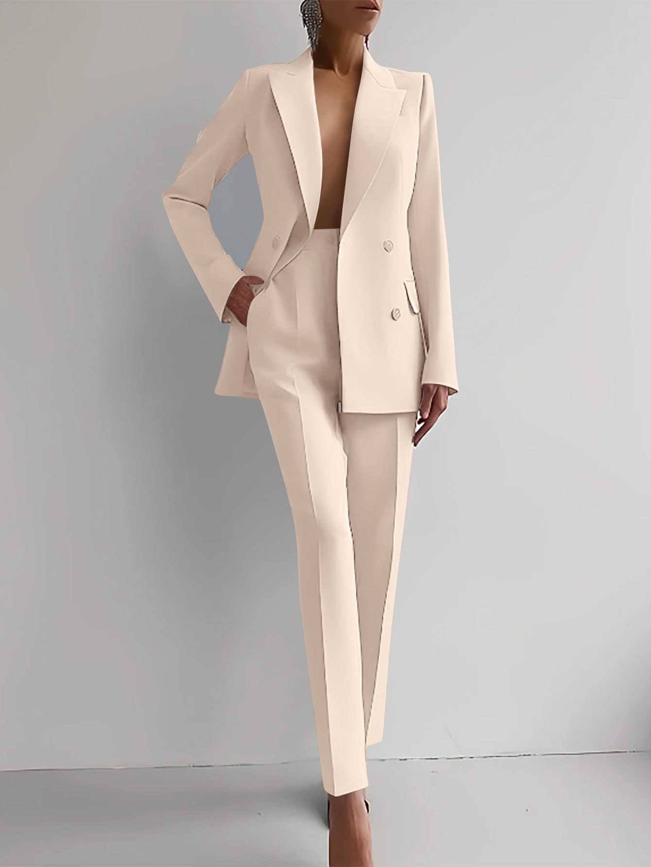Women's Tailored Red Suit Set | Elegant Double-Breasted Blazer & Slim Pants for Formal Occasions 7