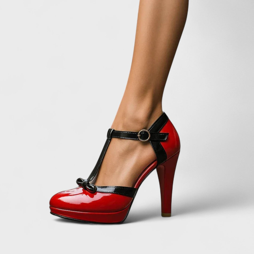Women's T-Strap Platform Heels | Bow Detail Pumps-5