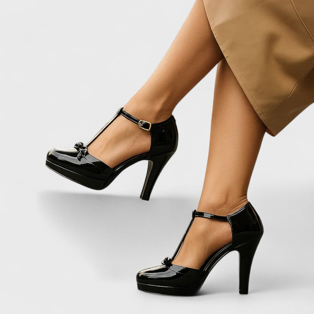 Women's T-Strap Platform Heels | Bow Detail Pumps-7