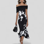 Women's Off Shoulder Floral Midi Dress | Green Bodycon-3