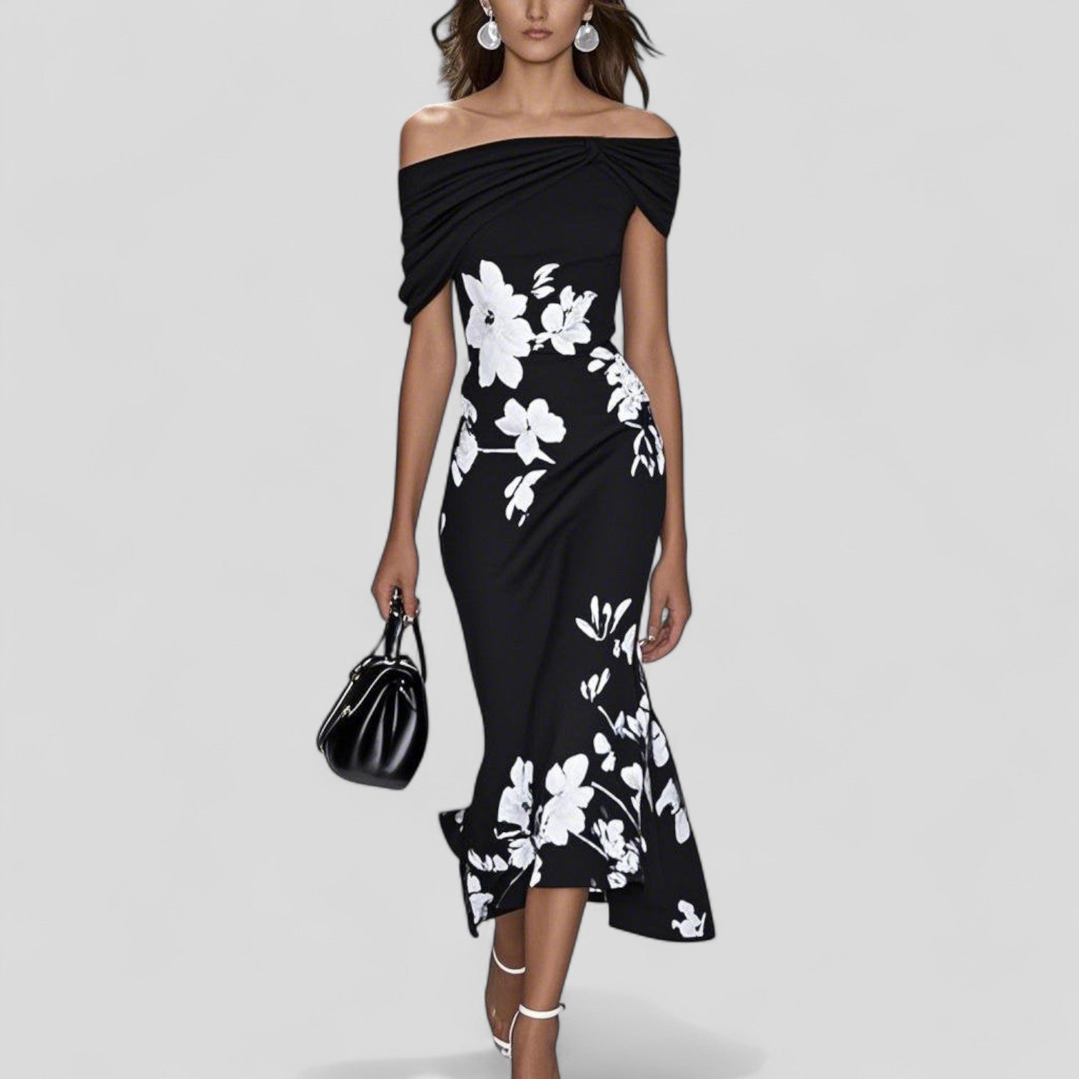 Women's Off Shoulder Floral Midi Dress | Green Bodycon-3