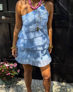 Women's asymmetric ruffle-tier mini summer dress