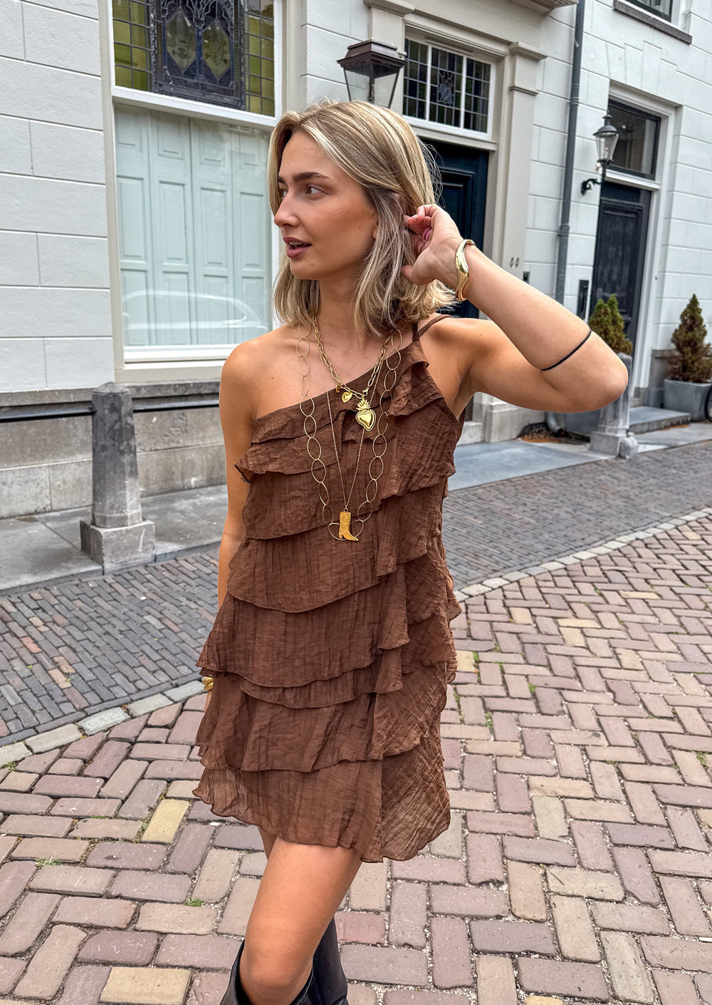 Women's asymmetric ruffle-tier mini summer dress