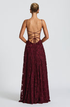 Women's floral appliqué cowl-neck maxi wedding guest dress