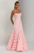 Women's floral appliqué cowl-neck maxi wedding guest dress