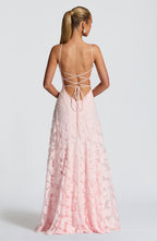 Women's floral appliqué cowl-neck maxi wedding guest dress